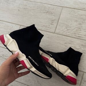 Balenciaga Black and Pink Knit Sneakers